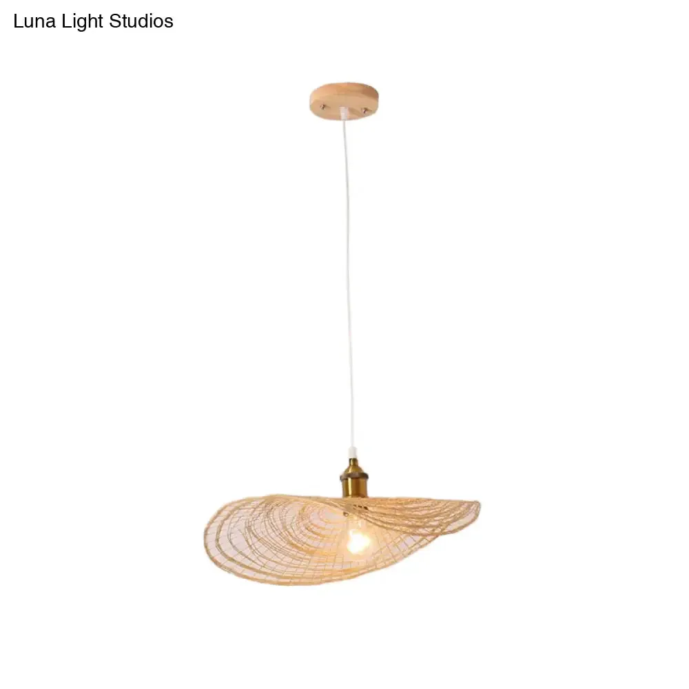 Chinese Style Lotus Leaf Pendant Light with Bamboo Shade - 1/3/6-Light - Beige - 14"/16.5"/19.5" Wide