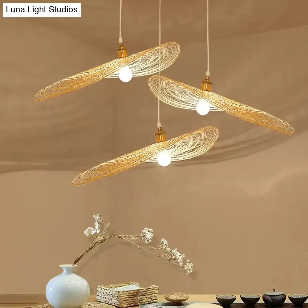 Chinese Style Lotus Leaf Pendant Light with Bamboo Shade - 1/3/6-Light - Beige - 14"/16.5"/19.5" Wide