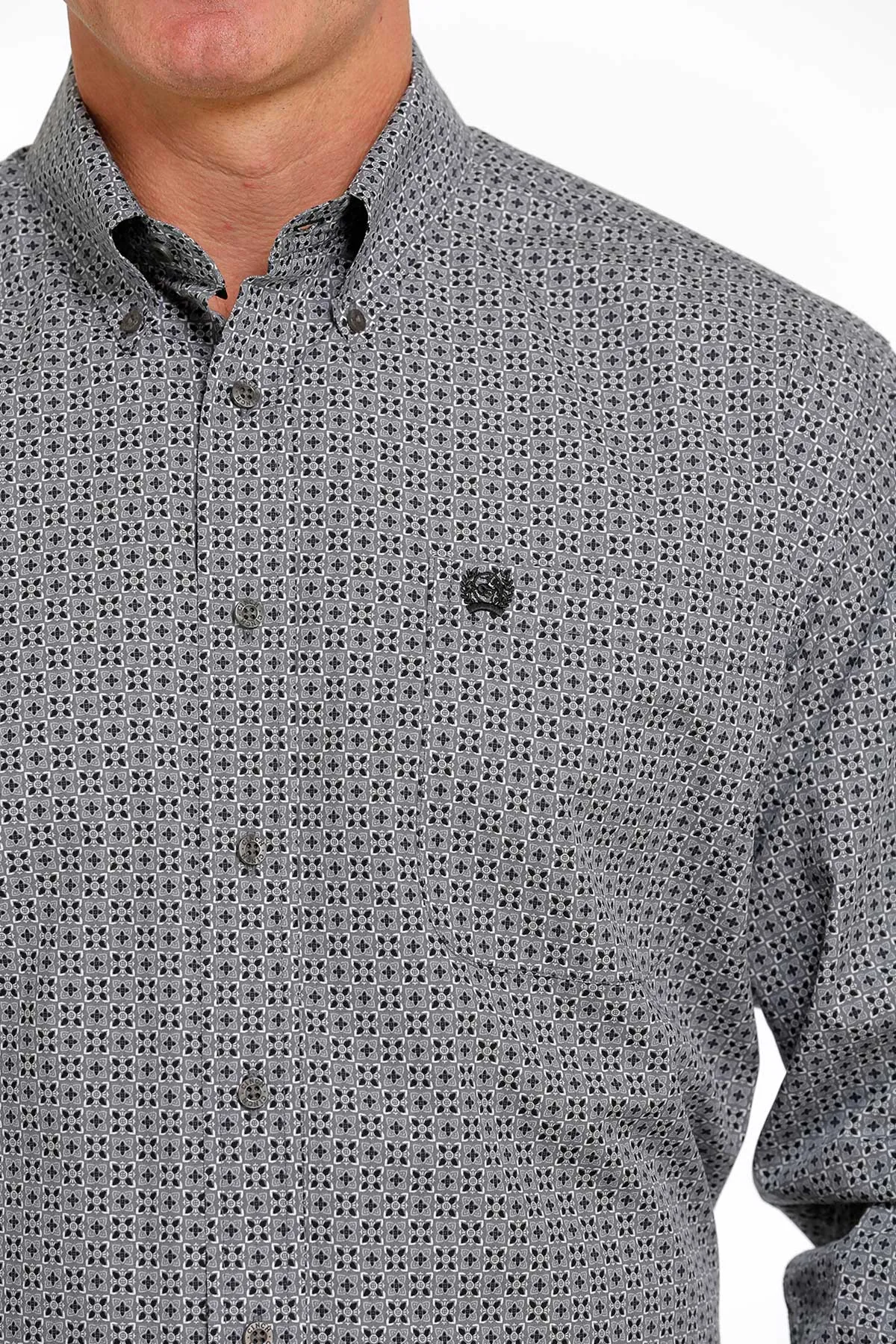 Cinch® Men's Grey Geo Print Long Sleeve Button Front Western Shirt