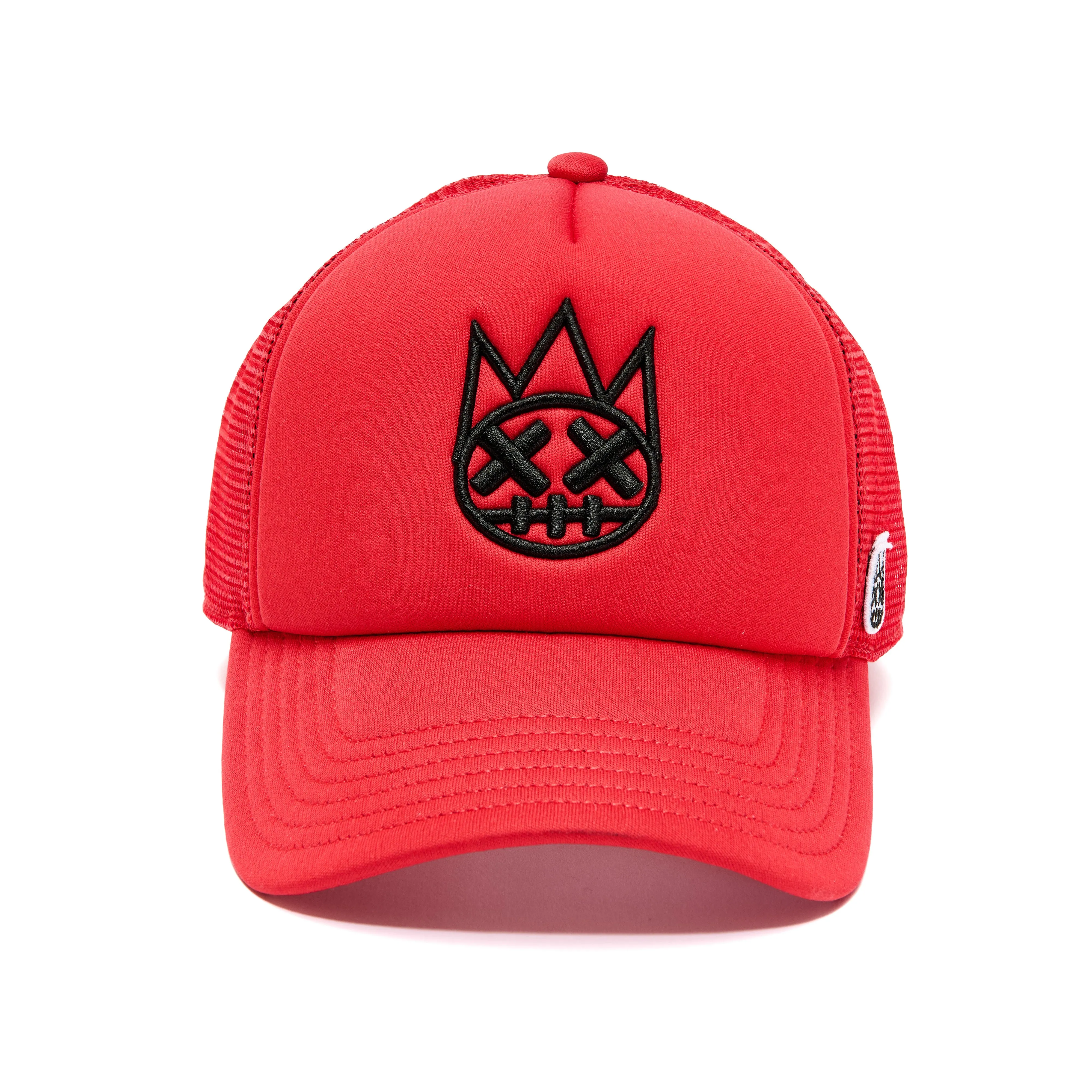CLEAN SHIMUCHAN LOGO MESH BACK TRUCKER HAT IN HIGH RISK RED