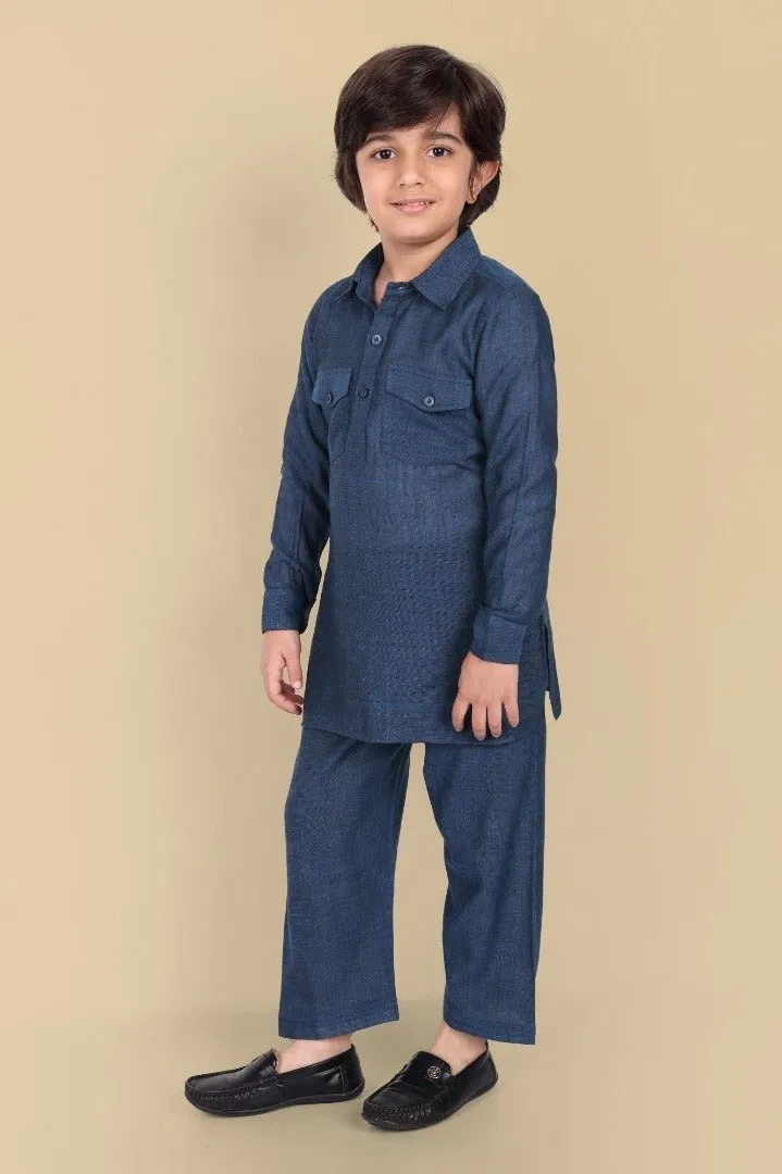 Cotton Linen Pathani Style Blue - Set of 2