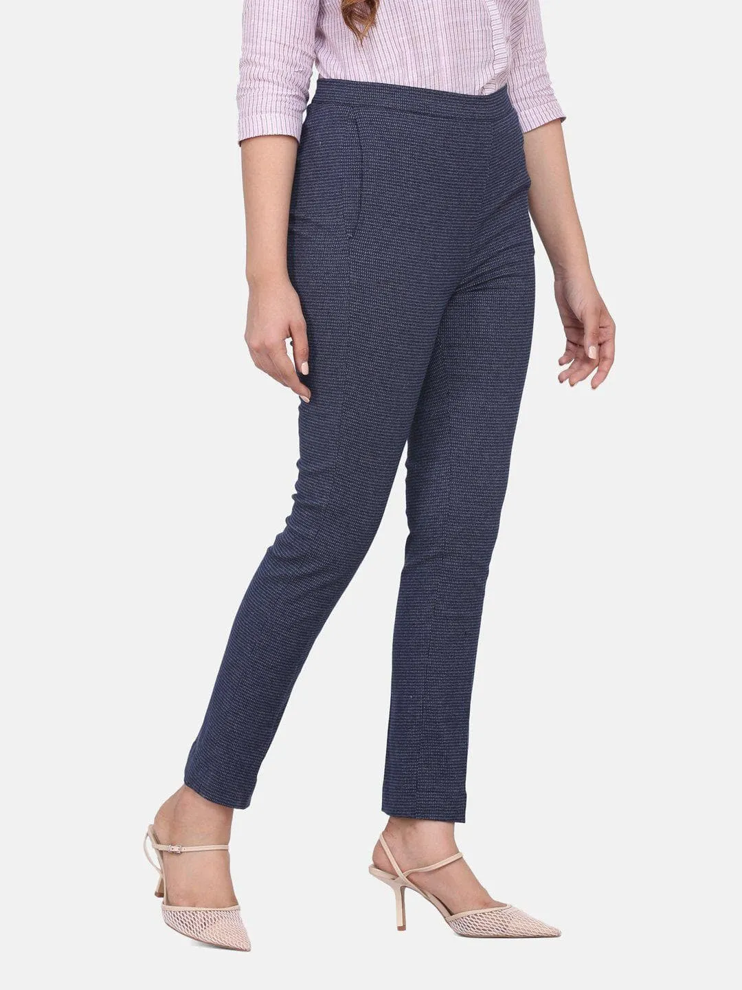 Cotton Stretch Pull Up Pants - Blue