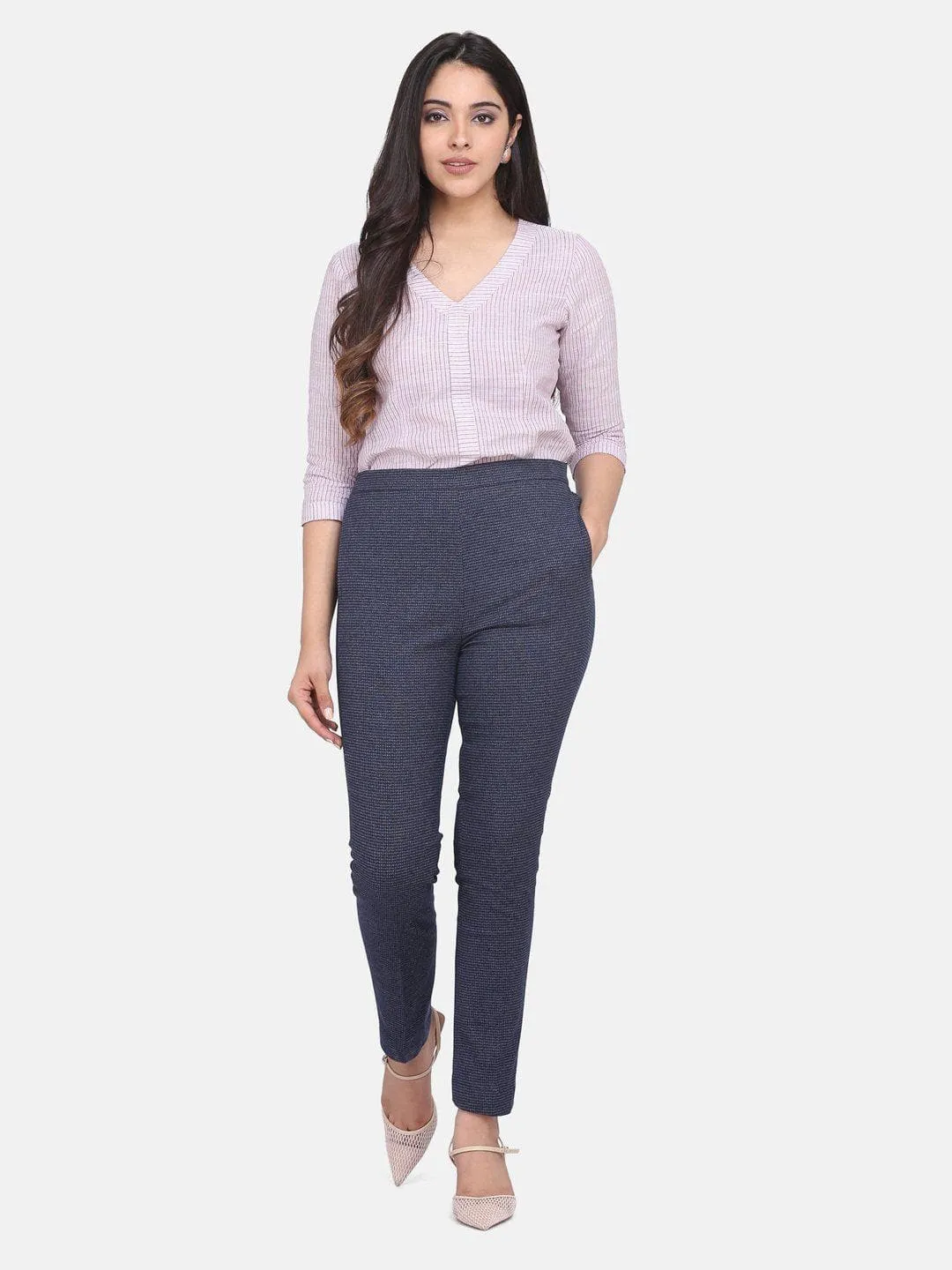 Cotton Stretch Pull Up Pants - Blue