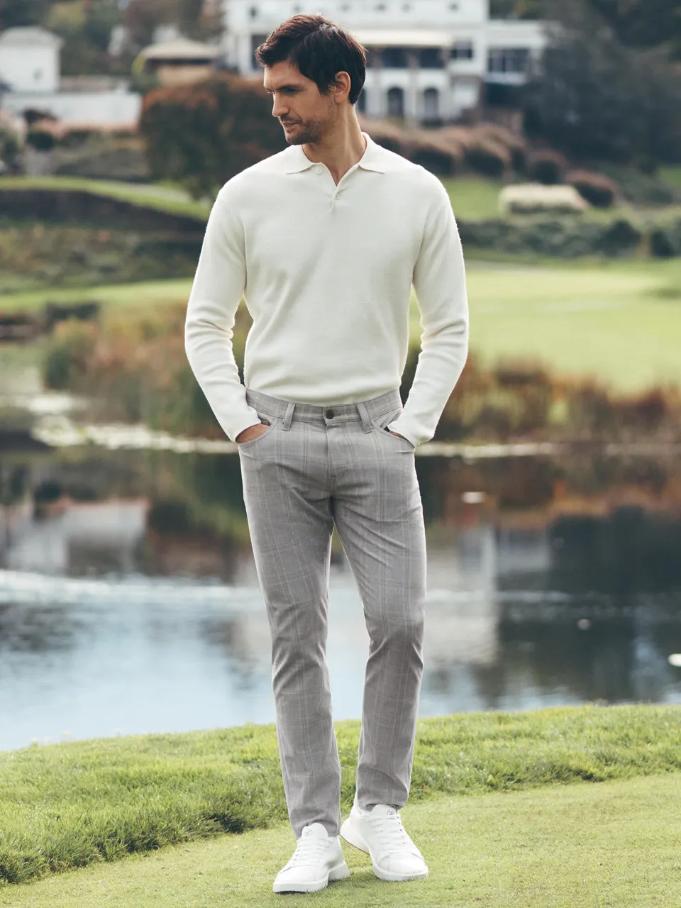 Courage Straight Leg Pants In Grey Checked
