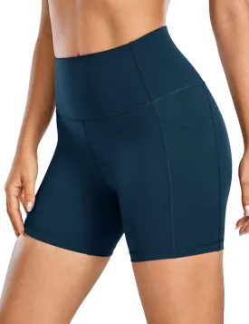CRZ YOGA Women's Naked Feeling Biker Shorts with Pockets 5'' - High Waisted Yoga Gym Workout Spandex