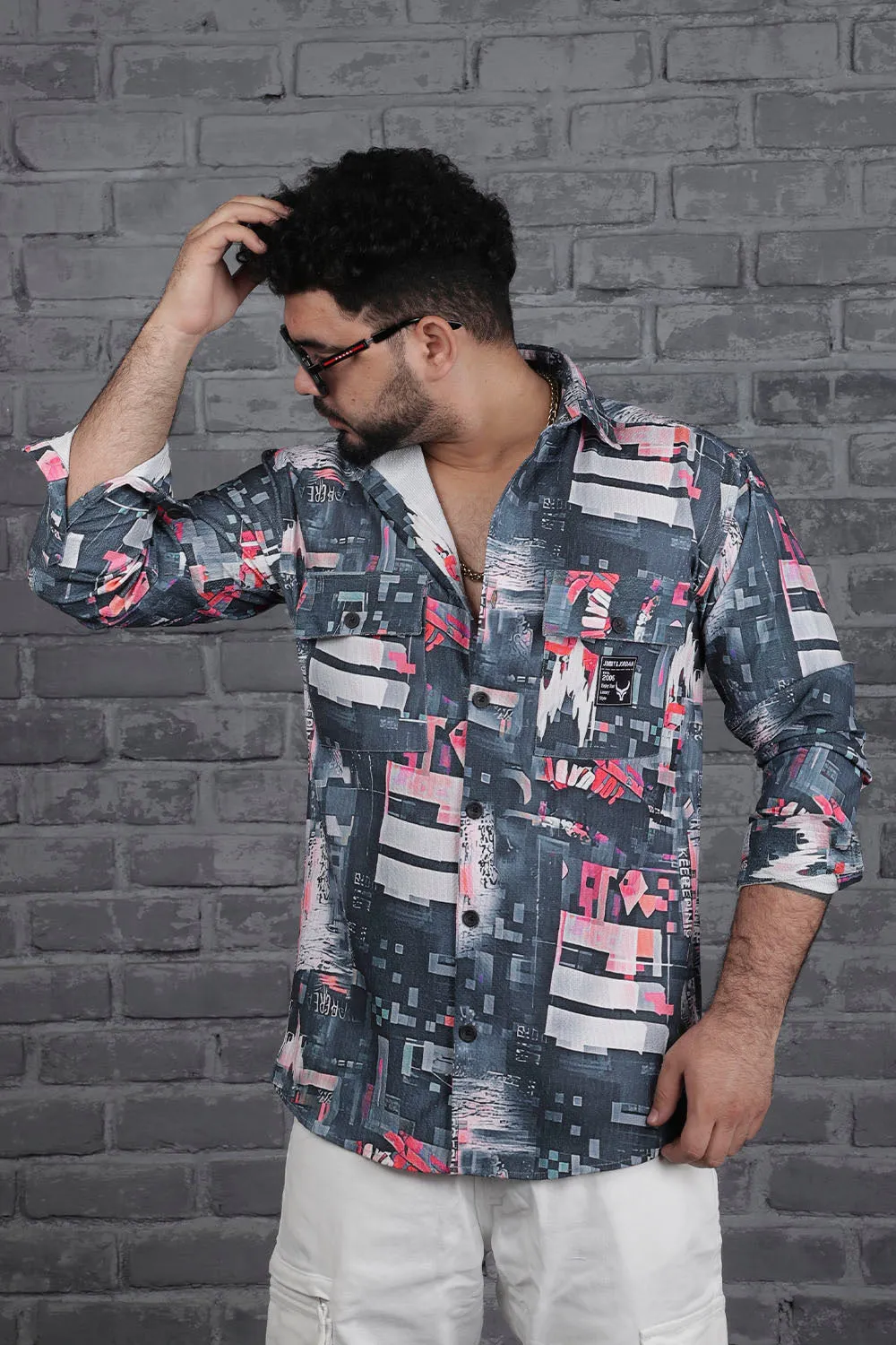 Dark Grey Digital Print Shirt