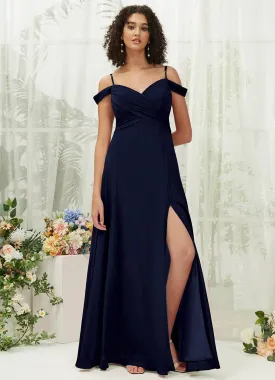 Dark Navy Sweetheart Chiffon Convertible Bridesmaid Dress Pocket