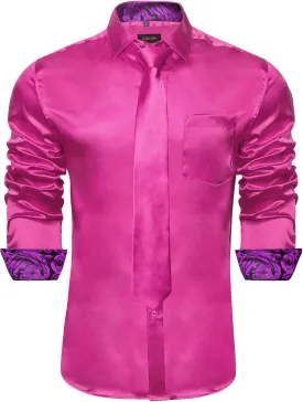 DiBanGu Satin Shirt and Tie Sets for Men Dress Shirts Long Sleeve Inner Contrast Men's Casual Button-Down Shirts S-3XL