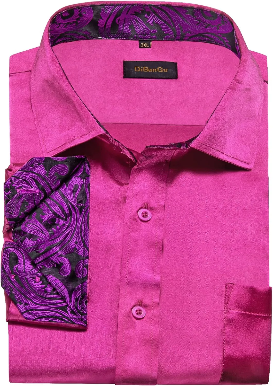DiBanGu Satin Shirt and Tie Sets for Men Dress Shirts Long Sleeve Inner Contrast Men's Casual Button-Down Shirts S-3XL