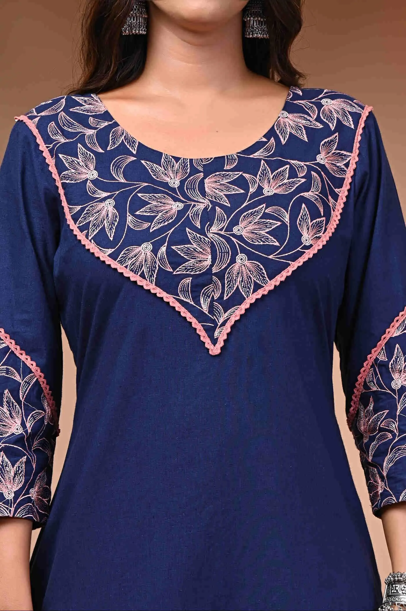 Elegant Navy Blue Embroidered Kurti
