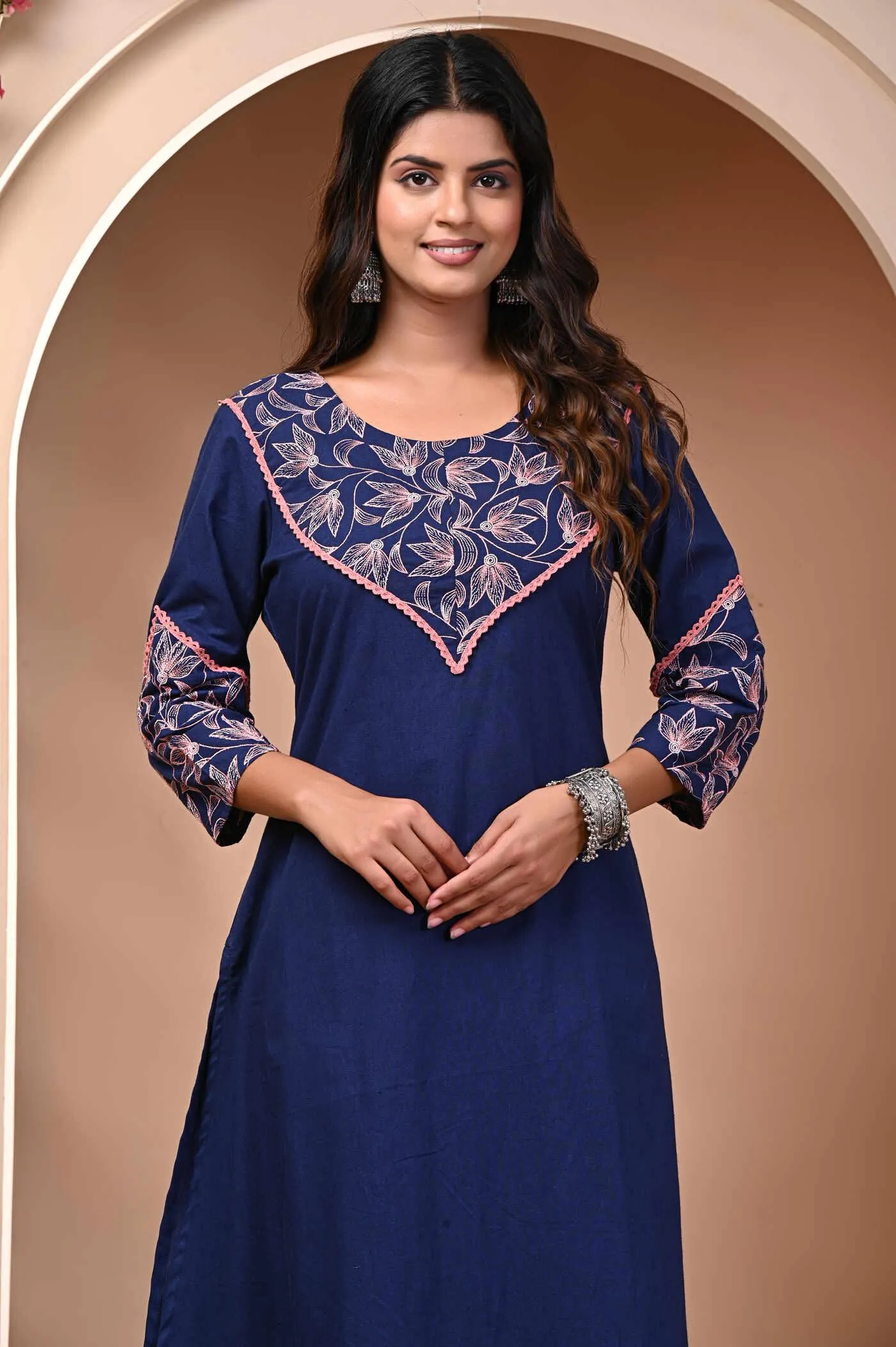 Elegant Navy Blue Embroidered Kurti