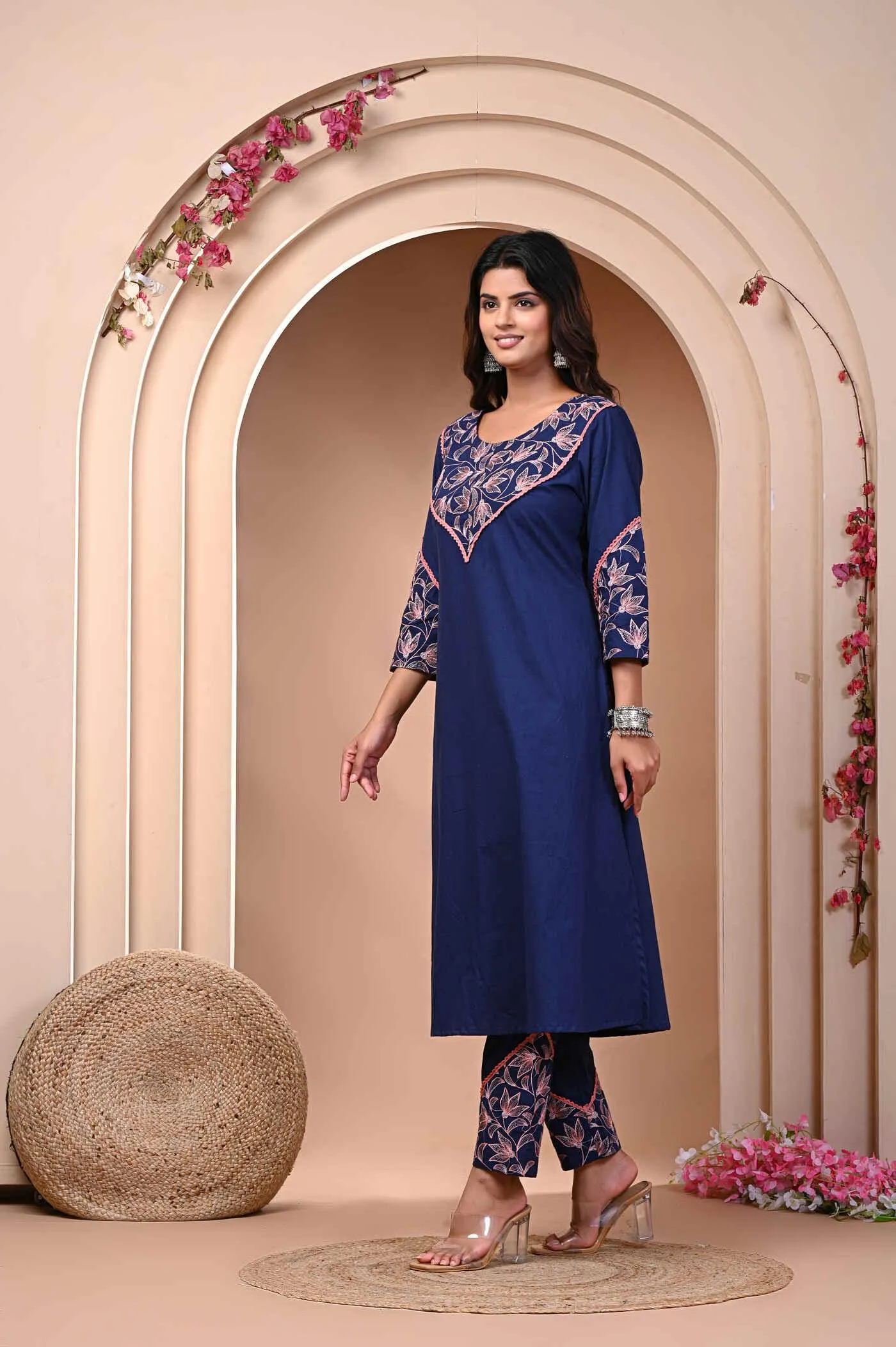 Elegant Navy Blue Embroidered Kurti