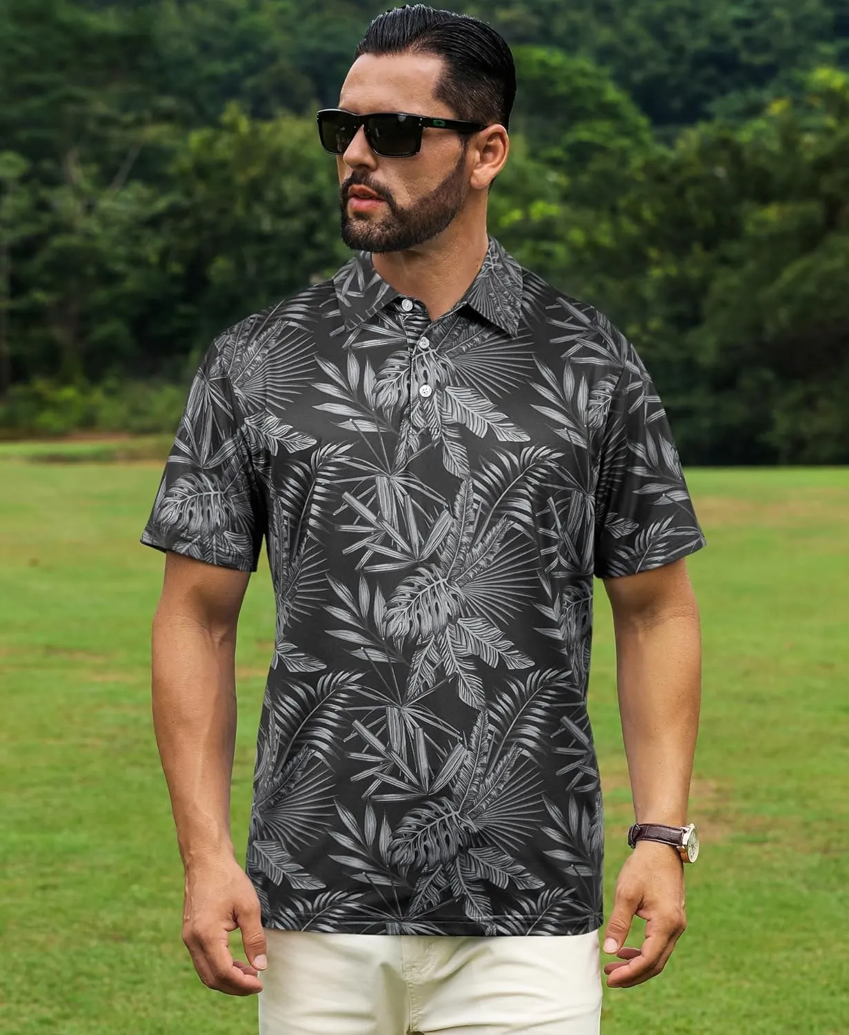 ELETOP Men's Golf Polo Shirts Short Sleeve Moisture Wicking Hawaiian Tropical Polos Performance Golf Shirts for Men Dry Fit