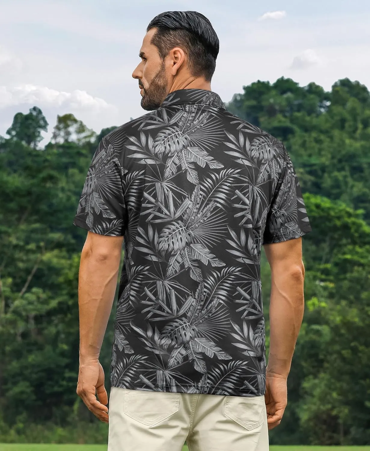 ELETOP Men's Golf Polo Shirts Short Sleeve Moisture Wicking Hawaiian Tropical Polos Performance Golf Shirts for Men Dry Fit
