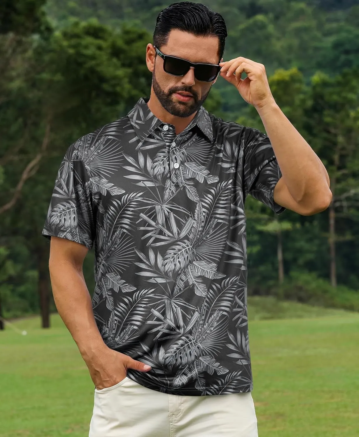 ELETOP Men's Golf Polo Shirts Short Sleeve Moisture Wicking Hawaiian Tropical Polos Performance Golf Shirts for Men Dry Fit