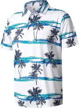 ELETOP Men's Golf Polo Shirts Short Sleeve Moisture Wicking Hawaiian Tropical Polos Performance Golf Shirts for Men Dry Fit