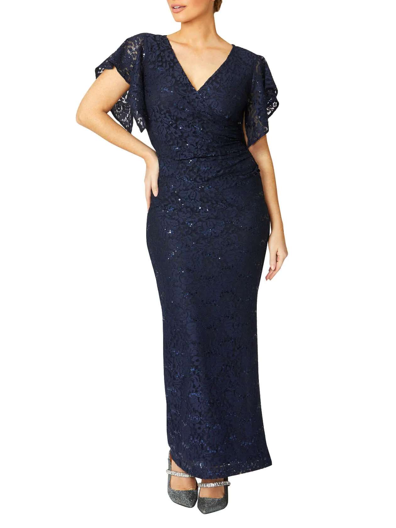 Ella Navy Stretch Lace Gown
