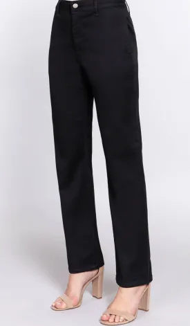 Erem Straight Fit Stretch Cotton Twill Long Pants - Black
