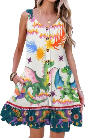 ETCYY NEW Summer Dresses for Women Tiered Swing Beach Cover Up Dress A Line Short Sundresses Knee Length
