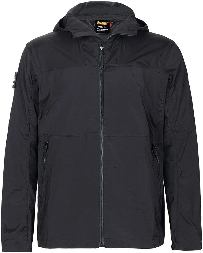EXCELLENT ELITE SPANKER Men's Lightweight Zip Waterproof Windbreaker Jacket Active Hooded Packable Jacket Trench Coats