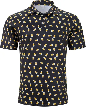 Fanient Men Golf Polo Shirts Short Sleeve 3D Printed Dry Fit Moisture Wicking 4-Way Stretch Summer Athletic Polo Shirts