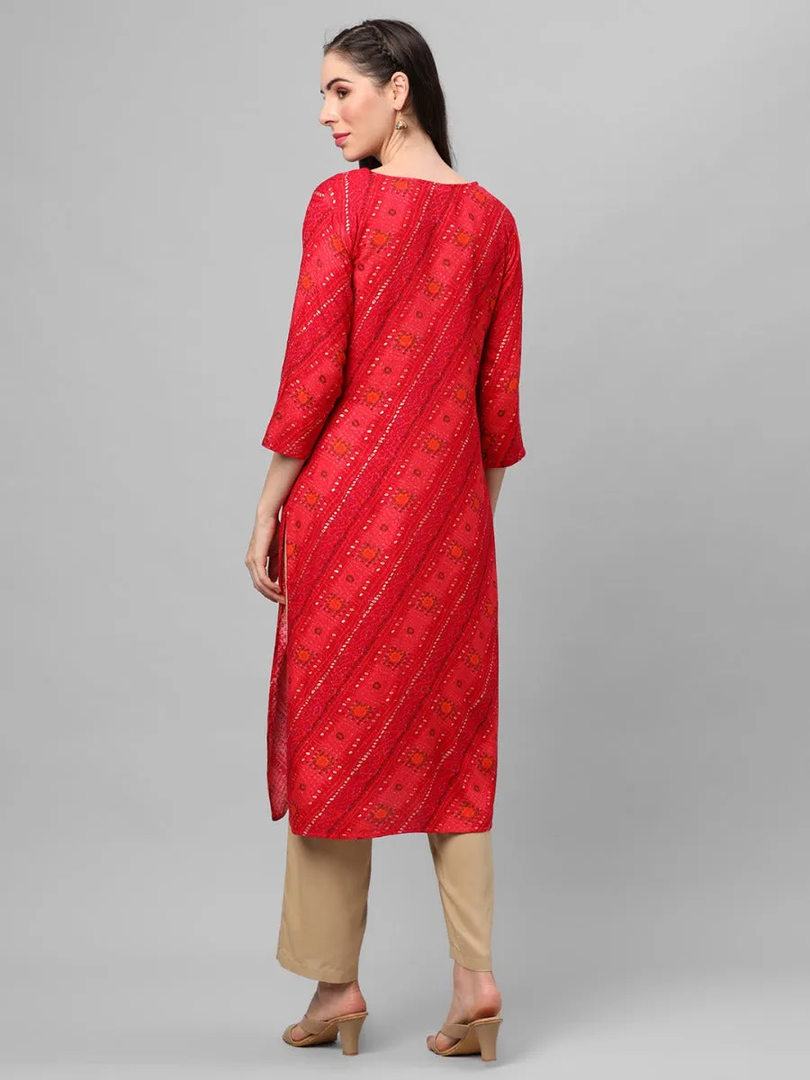 Fuchsia Bandhani Printed Kurta