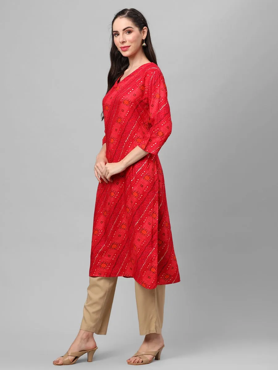 Fuchsia Bandhani Printed Kurta