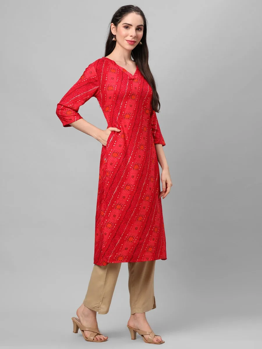 Fuchsia Bandhani Printed Kurta