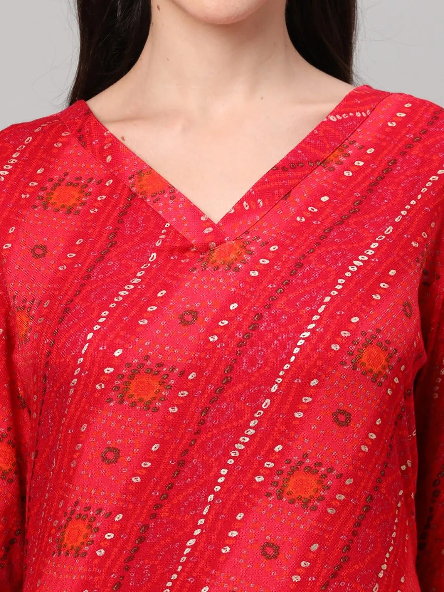 Fuchsia Bandhani Printed Kurta