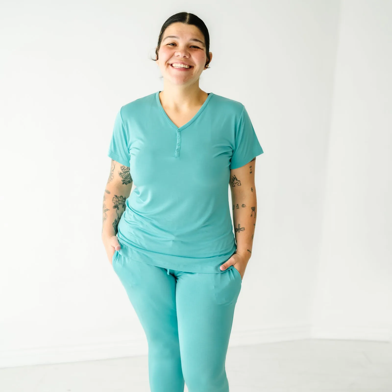 Glacier Turquoise Women's Short Sleeve Pajama Top