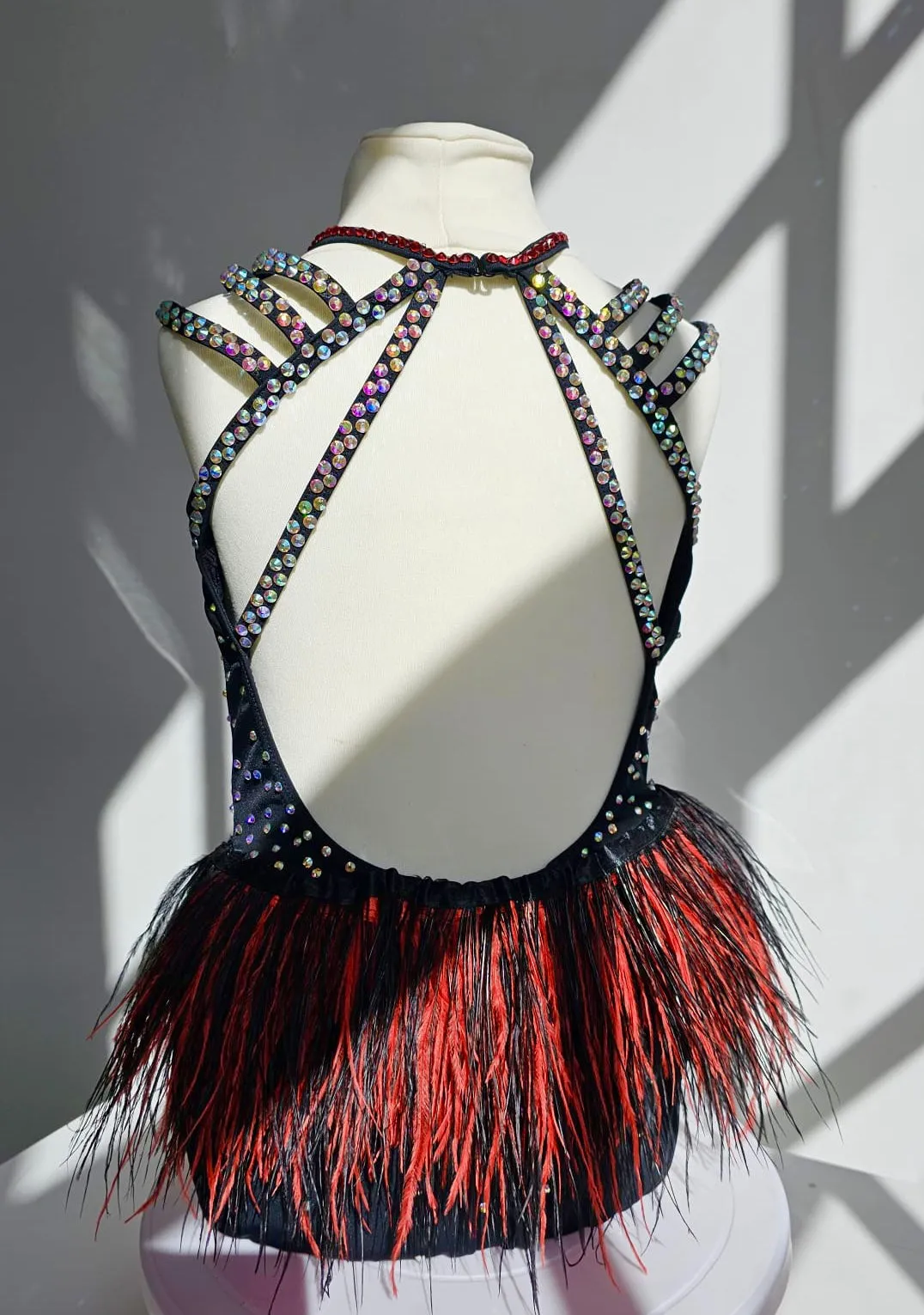 Glowzz Up: Phoenix Feathered Leotard  - Black and Red - Age 6-8