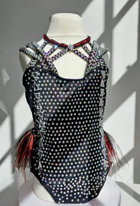 Glowzz Up: Phoenix Feathered Leotard  - Black and Red - Age 6-8
