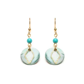 Gold Plated Rhombus And Blue Shell French Hook Earrings