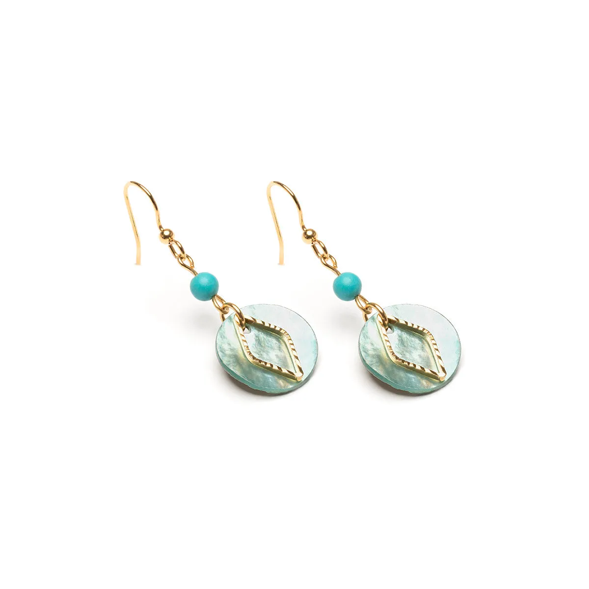 Gold Plated Rhombus And Blue Shell French Hook Earrings
