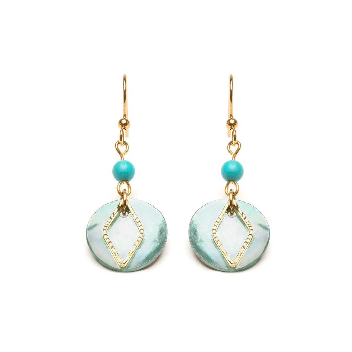 Gold Plated Rhombus And Blue Shell French Hook Earrings