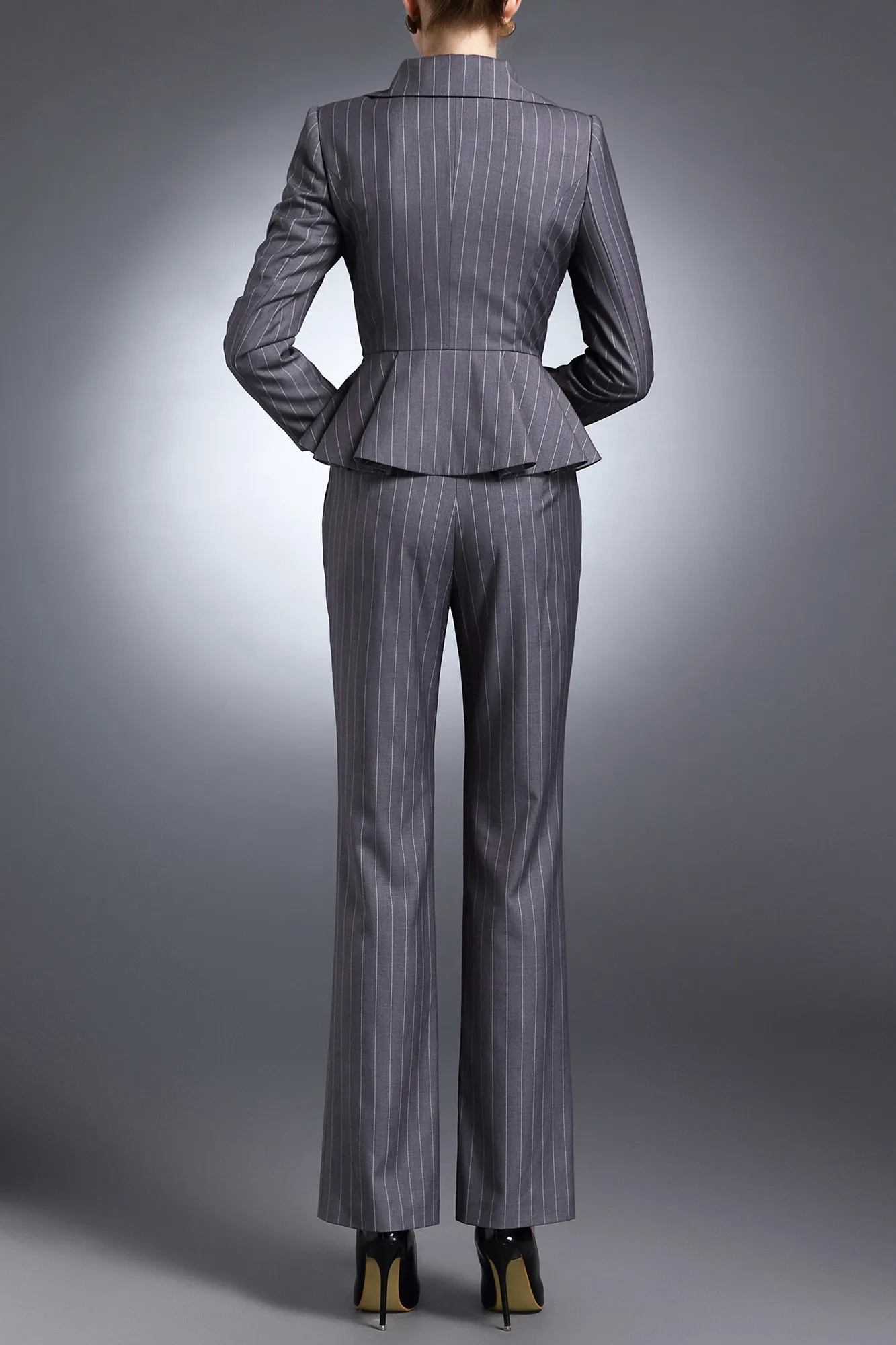 Catherine Pant Suit in Gray Stripe - Stylish Womens Business Attire