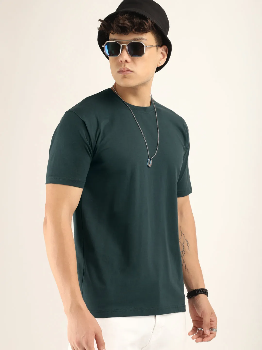 Green Cotton Slim Fit T-Shirt