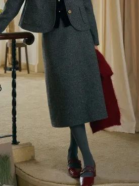 Gwen Classic Versatile Gray Dotted Straight Skirt