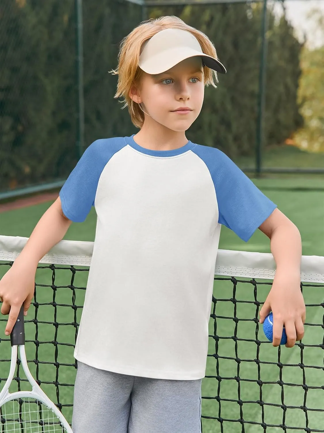 Haloumoning Boys Short Sleeve Raglan T Shirts Kids Basic Color-Block Tops Crewneck Tees 5-14 Years