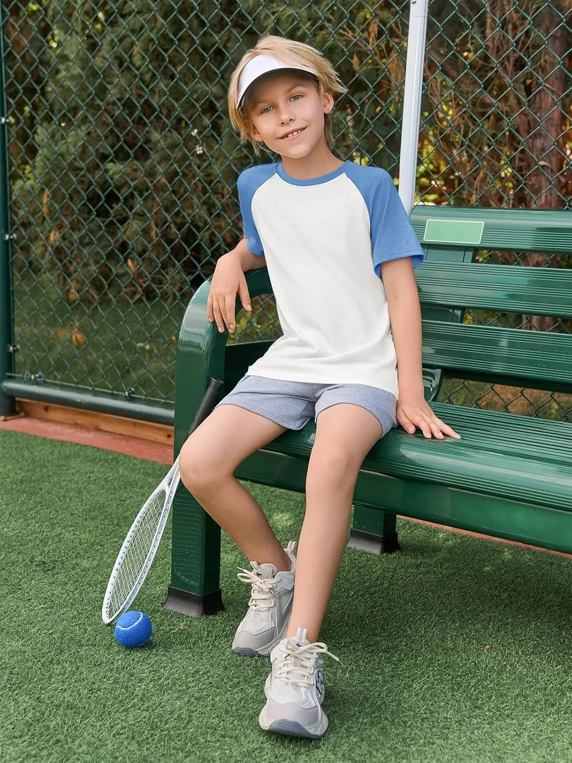 Haloumoning Boys Short Sleeve Raglan T Shirts Kids Basic Color-Block Tops Crewneck Tees 5-14 Years
