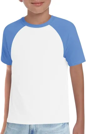 Haloumoning Boys Short Sleeve Raglan T Shirts Kids Basic Color-Block Tops Crewneck Tees 5-14 Years