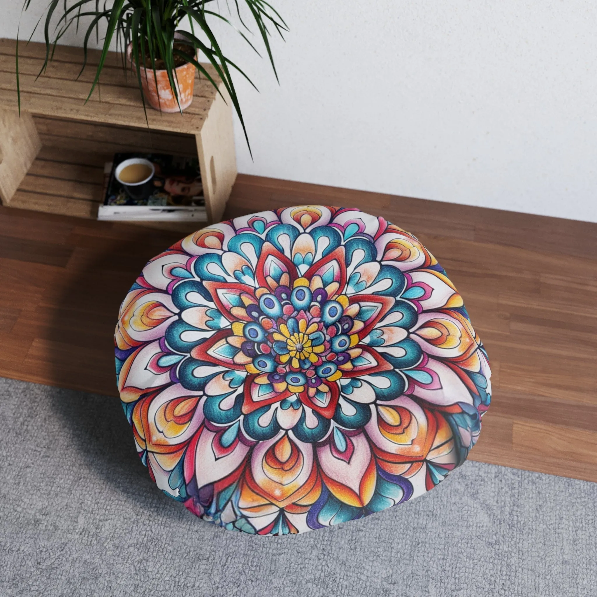 Handmade Mandala Design Floor Cushion - Round