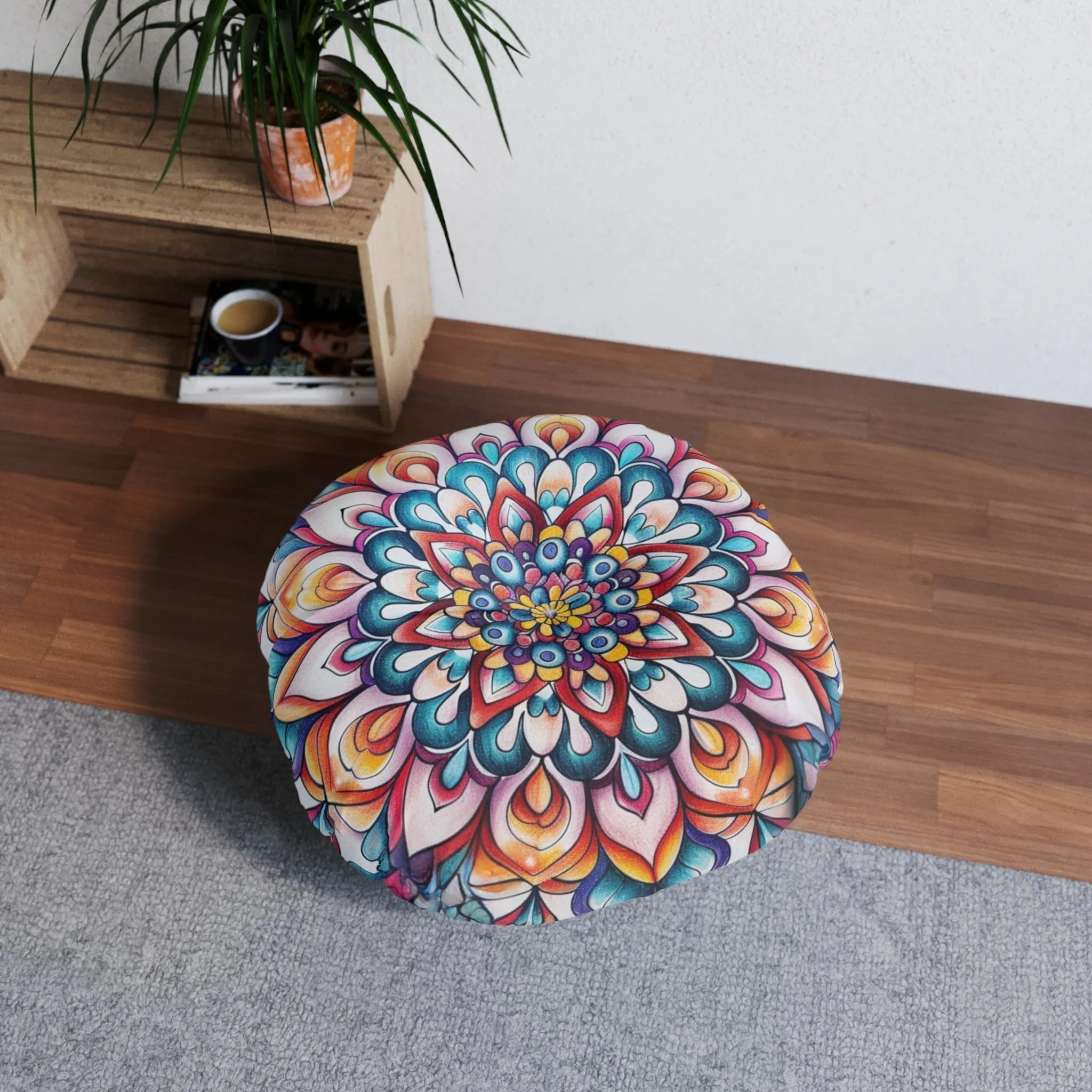 Handmade Mandala Design Floor Cushion - Round