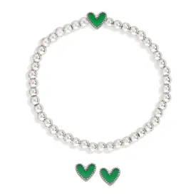Heart Stretch Bracelet   Stud Earring Set in Green