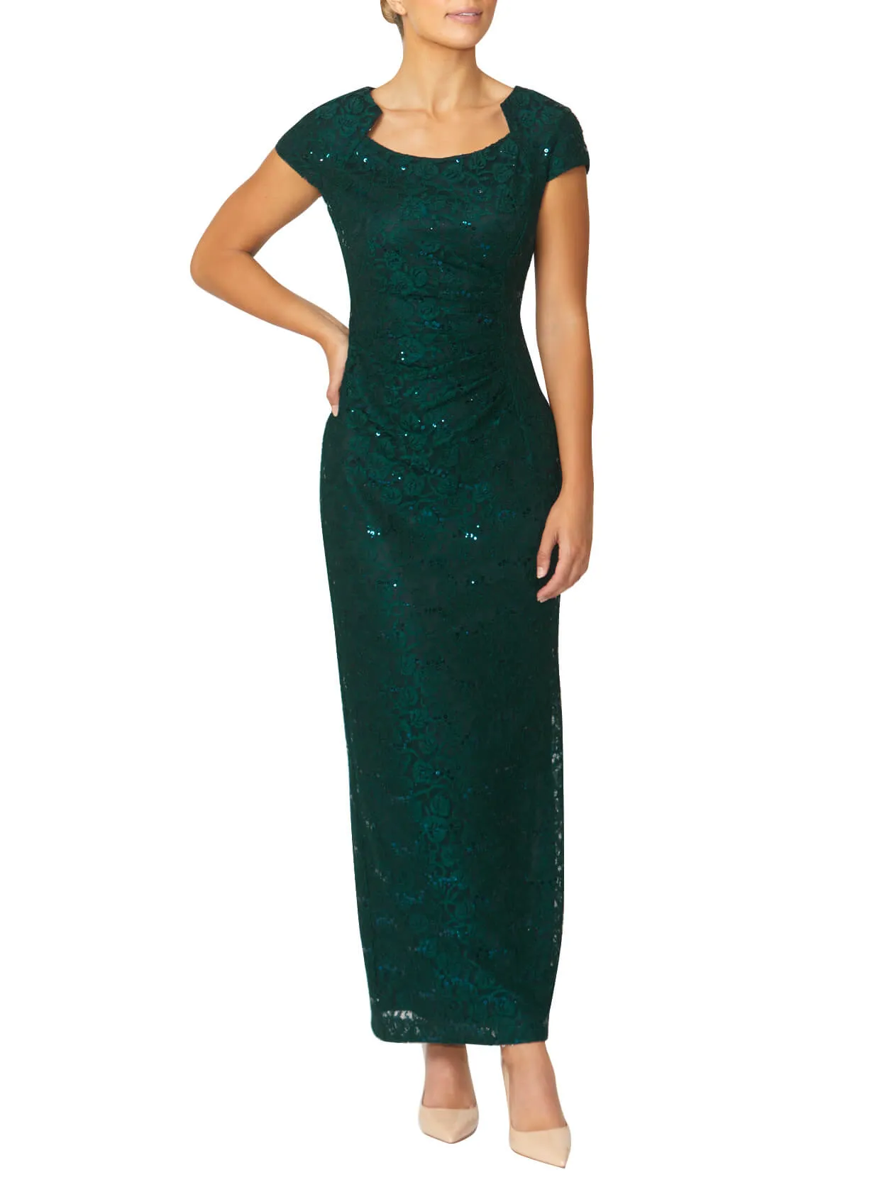 Helena Forest Green Stretch Lace Gown