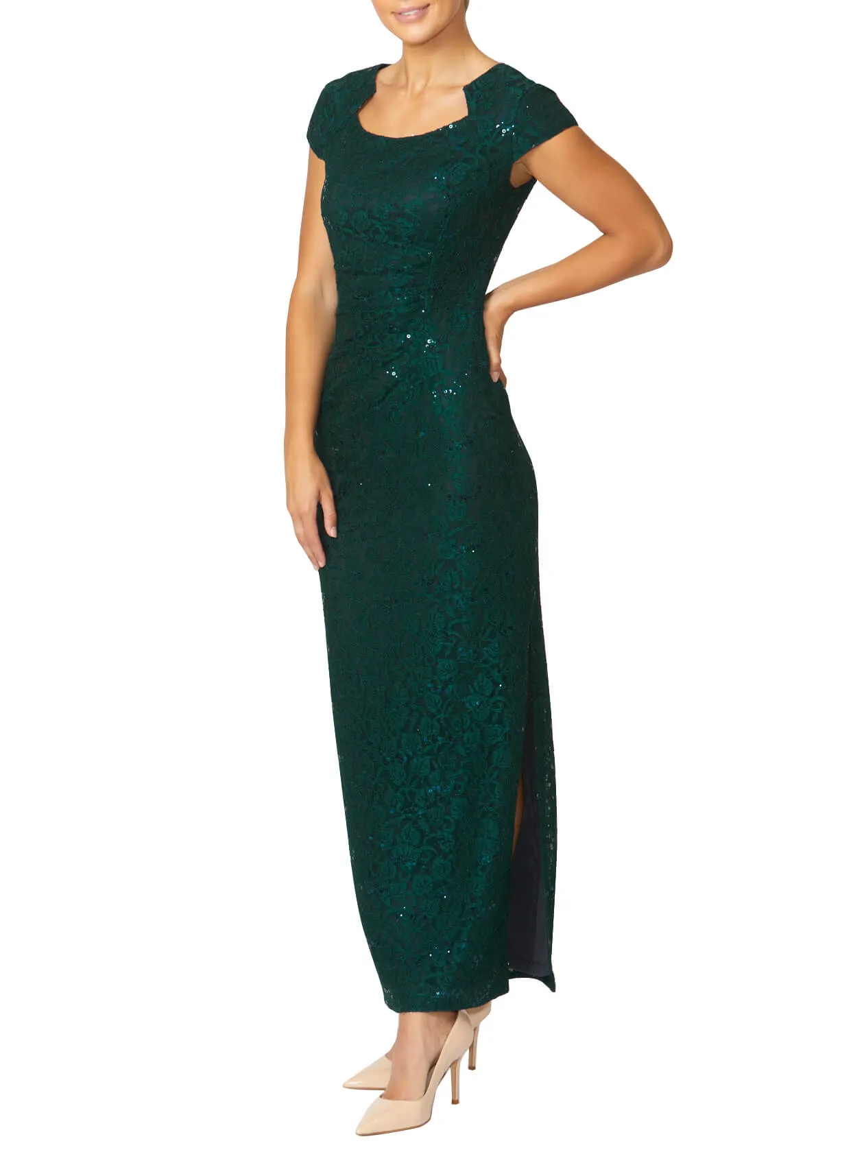 Helena Forest Green Stretch Lace Gown