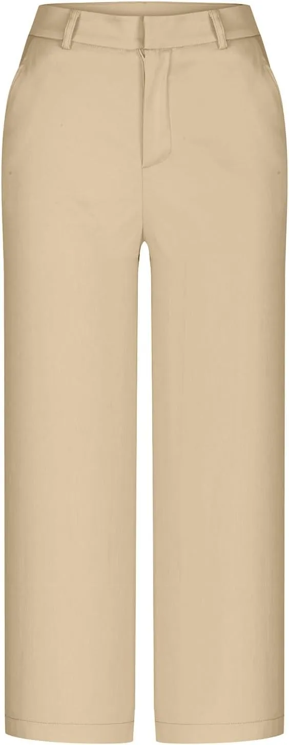HGps8w Capris for Women Dress Pants 2025 Summer Loose Casual Stretch High Waisted Crop Straight Leg Trousers with Pockets