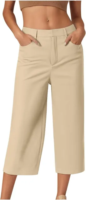 HGps8w Capris for Women Dress Pants 2025 Summer Loose Casual Stretch High Waisted Crop Straight Leg Trousers with Pockets