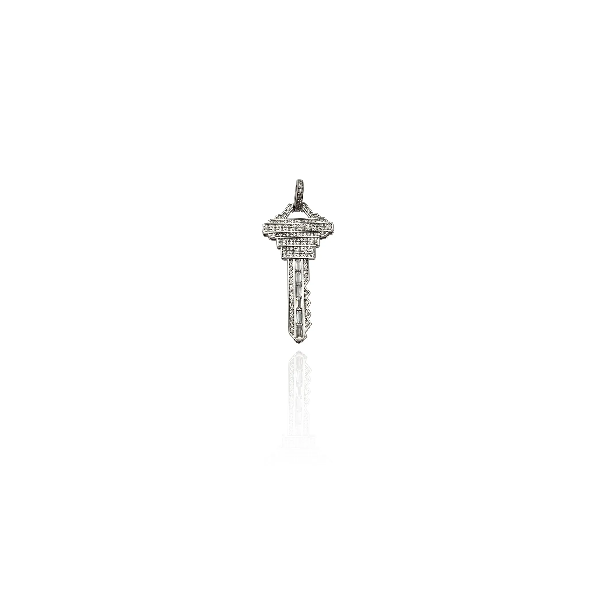Iced-Out Modern Key CZ Pendant (Silver)