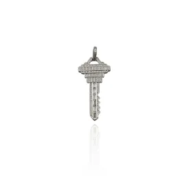 Iced-Out Modern Key CZ Pendant (Silver)